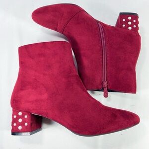 French Blu red suede pearl heels ankle boots EU 38 US 7.5-8